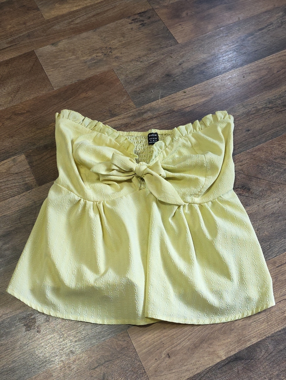 SHEIN Pale Yellow Strapless Tie-Front Tube Top